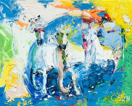 SPRINGTIME - Oswin Gesselli - Horse painting Springtime Horse painting with hidden treasures like an angel, eyes, elephant. Oswin Gesselli