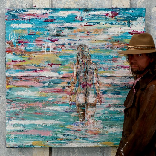 BORN TO BE FREE - Oswin Gesselli Female nude seascape - kokopelli - healing hand