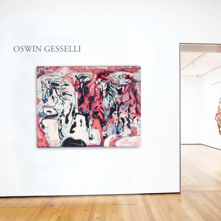 Four horses galloping - Sometimes you have to color outside the lines. Contemporary artwork. 