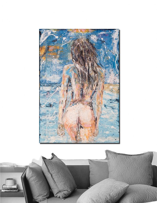 GOING FOR A SWIM Oswin Gesselli Female nude painting - seascape SOLD