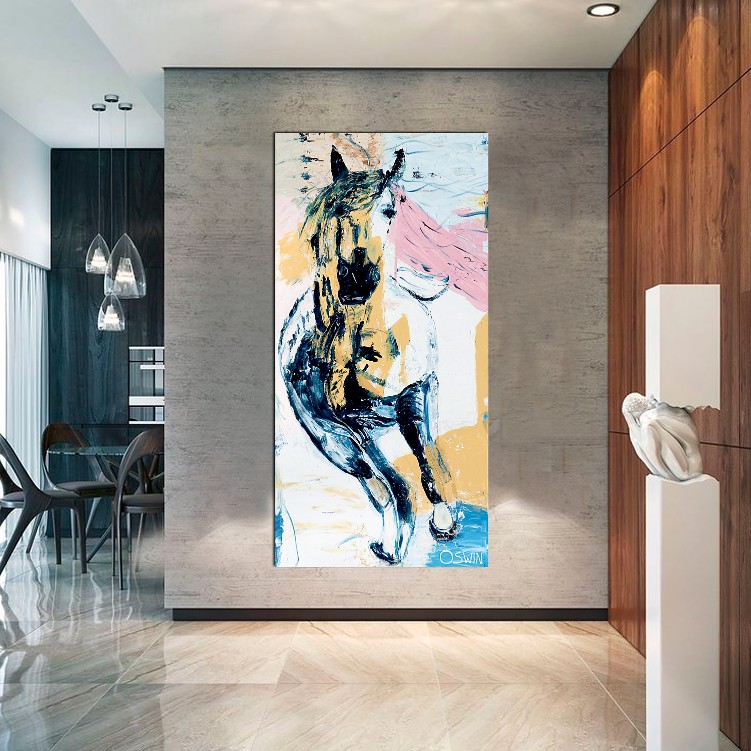 HORSE POWER - Oswin Gesselli - Horse painting Horse painting, equine art - One horse running to you. Small and tall artwork. Sold