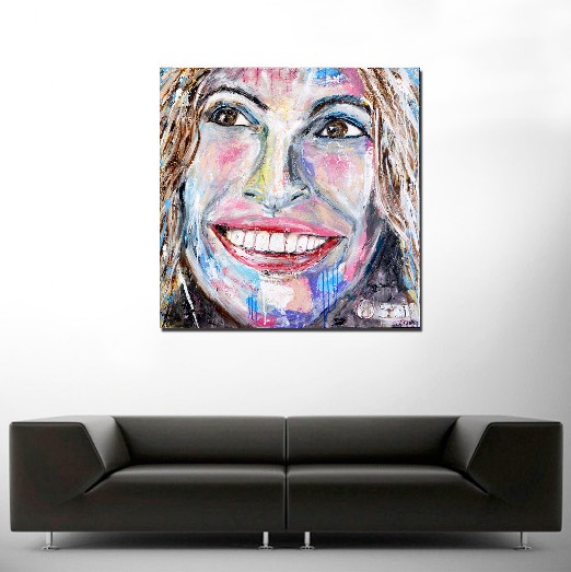 WE ARE BORN TO SMILE - Oswin Gesselli - portrait Portrait - Face - Smile - Gezicht - Portret - Glimlach - Schilderij vrouw