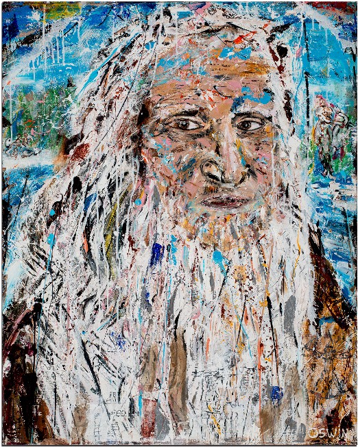 LEONARDO DA VINCI portrait - Oswin Gesselli - Exclusive Art Series HIDDEN TREASURES Portrait painting LEONARDO DA VINCI with hidden images in his beard and in the background of the painting