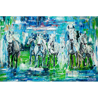 MYSTERY HORSES IV - Oswin Gesselli - horse painting painting horses abstract - semi abstract - paardenschilderij