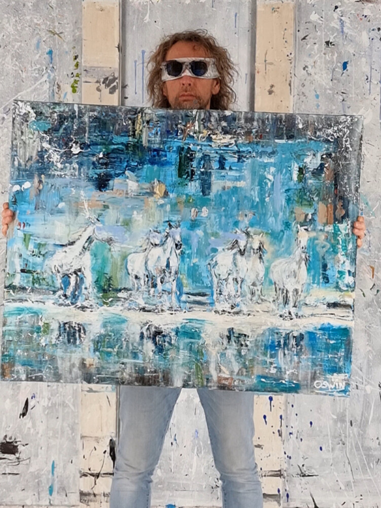 Four horses galloping - Sometimes you have to color outside the lines. Contemporary artwork. 