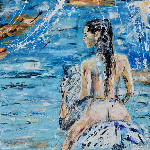 TAKE ME TO THE SEA - Oswin Gesselli - Series Female nude and nature Seascape painting. Beachscene. Female nude.