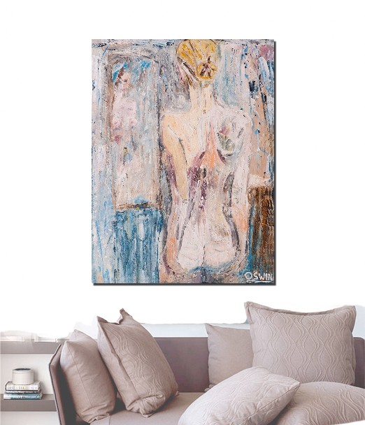 THE MIRROR Oswin Gesselli Female nude painting SOLD