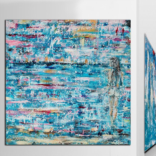 THE SEA IS ALWAYS THERE FOR ME - Oswin Gesselli - Series Female nude connected with nature Seascape painting. Beachscene. Female nude. Contemporary sea artwork