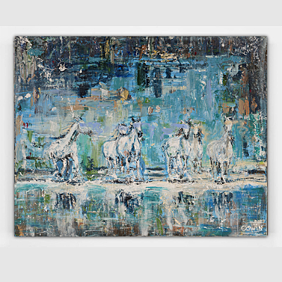 Four horses galloping - Sometimes you have to color outside the lines. Contemporary artwork. 